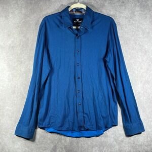 Buttercloth Shirt Mens Large Blue Houndstooth‎ Icy Cotton Slim Fit Button Up